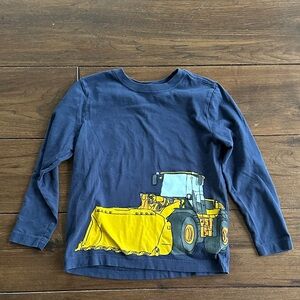 Hanna Andersson Navy and Yellow Bulldozer Long Sleeve Tee